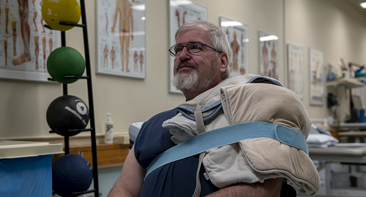 Therapist rehabbing spaulding patient